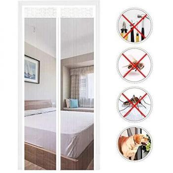 Magnetic Screen Door, Polyester Magnetic Door Fly Screen Curtain Magic Paste Curtains Super Quiet Stripes Encryption for Anti Mosquito or Anti Pest Magnetic Soft Door