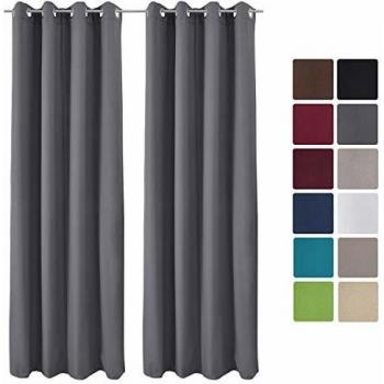 Beautissu Lot de 2 Rideaux - Rideau Thermique oeillet Anthracite Amelie - 140x245 cm - Rideau Isolant à Oeillets