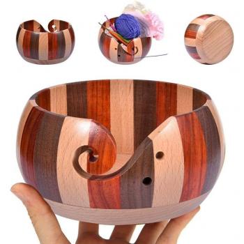 15cm Wooden Yarn Bowl Organizer for Knitting and Crochet Storage