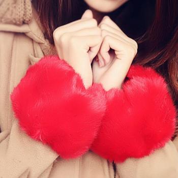 Faux Fur Winter Wrist Warmers - Plush Elastic Cuff Covers for Women