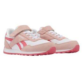 Sneaker Reebok Classic Glide Low com Faixa Superior e Elasticidade para Crianças, Tamanho 33, Branco, Rosa Suave e Rosa Paixão, em Couro, Sintético e Têxtil
