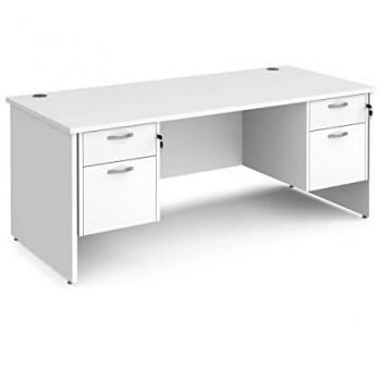 Maestro 25 Rectangular Office Desk 1800mm x 800mm with Two 2-Drawer Pedestals - White Top and Panel End Legs