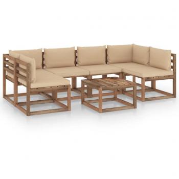 vidaXL Paletten-Garten-Lounge-Set 7-teilig mit Kissen aus Kiefernholz