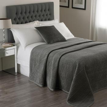 Paoletti Brooklands Velvet Quilted Bedspread - Graphite - 265 x 265cm