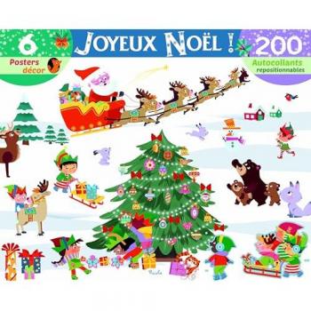 Lot de 200 autocollants et 6 posters Piccolia - Décorations Joyeux Noël