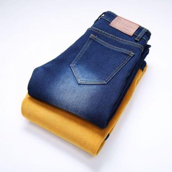 TANGYAXUAN Thick Winter Stretch Fleece Lined Jeans for Men - Classic Blue Denim, Sizes 27-36