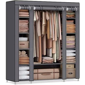 Armario Vestidor de Tela Nyana Home 170x150x45cm, 3 Puertas, 11 Compartimentos, 1 Barra Colgador - Gris