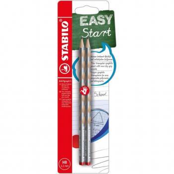 Crayons Graphites Ergonomiques Triangulaires STABILO EASYgraph S Édition Métallique Argent HB - Pack de 2