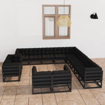 vidaXL Garten-Lounge-Set Schwarz Massivholz Kiefer