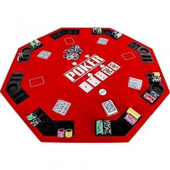Faltbare Pokerauflage „Full House“ mit 8 Getränkehaltern und 8 Chiptrays, rot, 122 cm