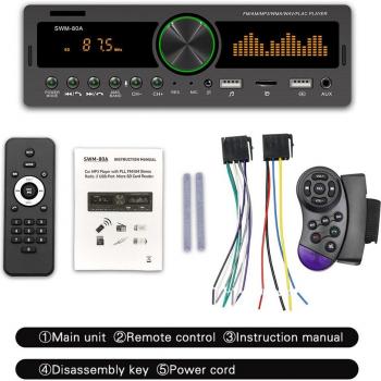 1Din Bluetooth Car Multimedia Radio MP3 Player with FM/AM, 12V USB/SD/AUX Input Auto Stereo Head Unit