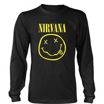 Camiseta Masculina de Manga Longa NIRVANA - LOGO RISONHO - PLASTIC HEAD S