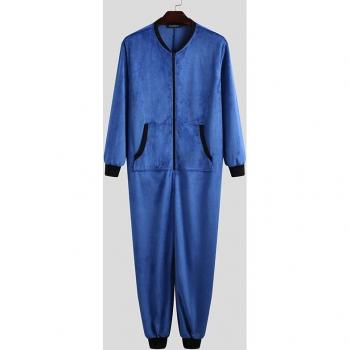 Men's Casual Long Sleeve Zipper Jumpsuit with Pockets - Leisure Streetwear Romper