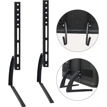 Base de Soporte para TV Universal Ajustable de Acero Negro con Tornillos y Múltiples Orificios - Mesa Estable Triangular Durable y Fácil de Instalar