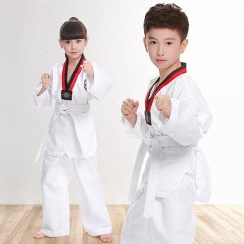 Costume TKD Unisexe 2022 - Uniforme Blanc de Taekwondo, Karaté et Judo Dobok à Manches Longues pour Enfants et Adultes