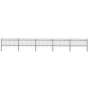 Black Steel Garden Fence with Hoop Top 8.5x0.8 m