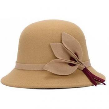 Vintage Wool Felt Wide Brim Fedora Hat for Women with Floral Design