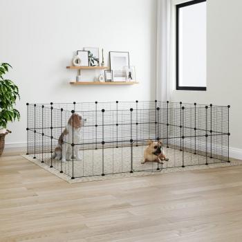 44-Panel Black Steel Pet Cage with Door 35x35 cm