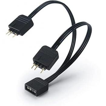 Akasa Addressable RGB LED Splitter Cable | 1-to-2 aRGB LED Splitter | 3-Pin Connector | 1 Female to 2 Male | 12cm | AK-CBLD08-12BK