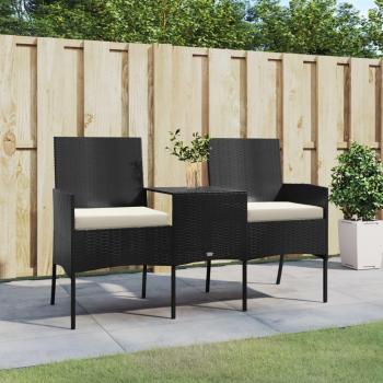 vidaXL 2-Sitzer-Gartensofa mit Tisch aus Poly-Rattan in Schwarz