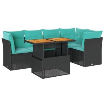 Set Divano da Giardino 6 Pz con Cuscini Nero in Polyrattan, Salotto Esterno Componibile