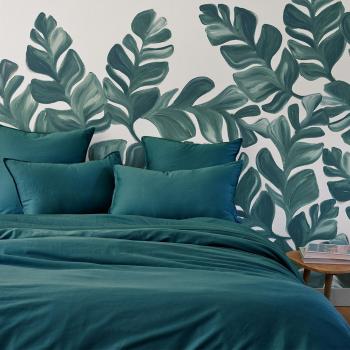 Drap plat en satin de coton lavé vert 240 x 300 cm - Olivier Desforges (également appelé Drap Plat Satin Coton Lavé Gris, Palerme Vert)