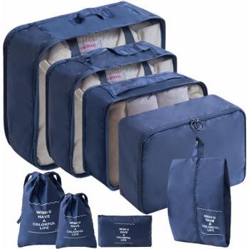 Housses à vêtements améliorées bleu marine - Lot de 8, organisateur pour vêtements, chaussures, sous-vêtements et cosmétiques