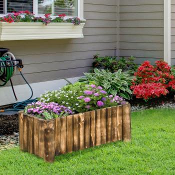 Outsunny Raised Flower Bed Wooden Rectangular Planter Container Box - Natural Wood Colour / 78cm