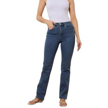 Jeans droits extensibles taille haute pour femmes en bleu foncé, taille 20L