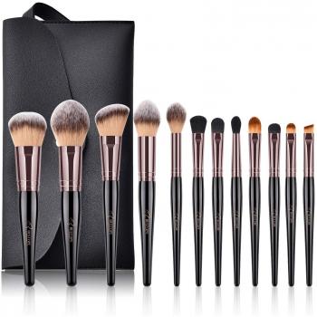 BESTOPE pinceaux maquillage kit 12pcs synthétique professionnels brosse cosmétique Fondation blush eyeliner ombre à paupière Maquillage Fond de Teint à Crèmes Correcteur Avec pochette en cuir PU Noir