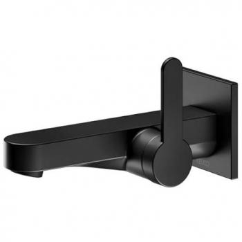 Keuco IXMO Flat Einhebel-Waschtischmischer schwarz matt, 165 mm Ausladung, Wandmontage, eckige Rosette