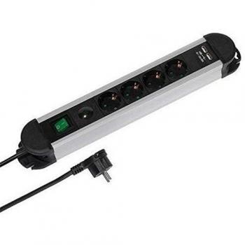 Vivanco 4 Steckdosen - 2 USB-Anschlüsse - Aluminium
