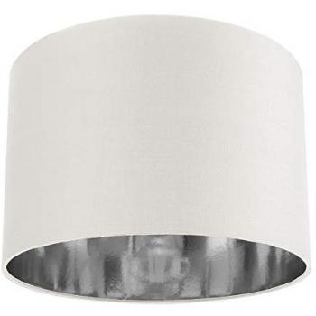 Contemporary White Cotton Drum Lamp Shade with Shiny Silver Lining - 12 Diameter