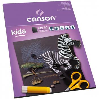 Bloc Encolado, A4, 10 Hojas, Canson Kids Cartulina 220g Negro