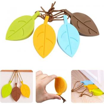 Fermaporta in silicone, 4 pezzi, foglie, stile cartone animato, flessibili con cordino per casa, ufficio e giardino