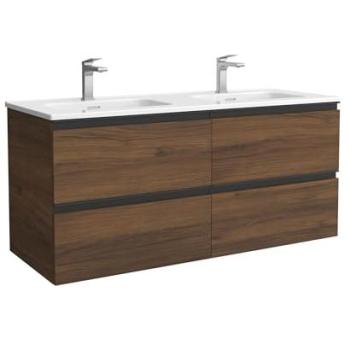 Mueble de Baño Bequia Metal 120cm Nogal con Lavabo de Porcelana Centrado y 4 Cajones