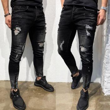 Mannen Skinny Stretch Denim Broek Versleten Ripped Freyed Slim Fit Locomotief Jeans
