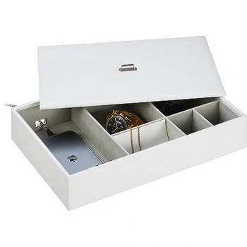 Boîte à bijoux Relaxdays, écrin en simili cuir avec compartiments, dimensions 7x32x22 cm, blanc