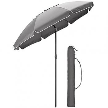 Christow 2m UV Resistant Portable Beach Umbrella with Tilt Feature - Grey