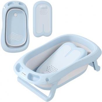 Banheira Dobrável para Bebé com Suporte e Drenagem 83x48x23,5 cm Azul Claro
