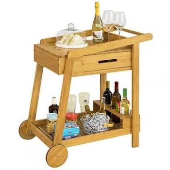 SoBuy FKW89-N Servierwagen mit Flaschenhalter und Schublade Küchenwagen Rollwagen Barwagen Bambus BHT ca.: 90x85x47cm