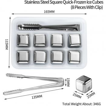 Reusable Stainless Steel Ice Cube Set for Whiskey and Wine - 4/6/8 Pieces Chilling Stones