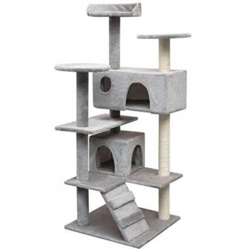 Arbre à chat griffoir gris 125 cm avec niche et jouets en sisal