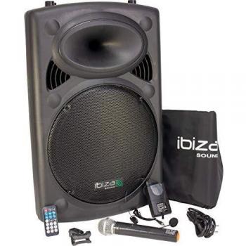 Coluna Amplificada Portátil 15 800W com Bluetooth, USB, SD e 2 Microfones UHF - Ibiza PORT15UHF-BT