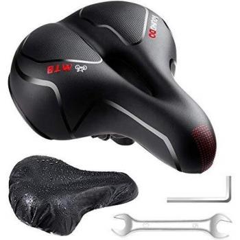 YOUNGDO Fahrradsattel, Gel Fahrradsitz, breiter, weicher, komfortabel atmungsaktiv stoßdämpfend, Ergonomisch Fahrrad Sattel mit wasserdichte Abdeckung und Nachtreflexstreifen