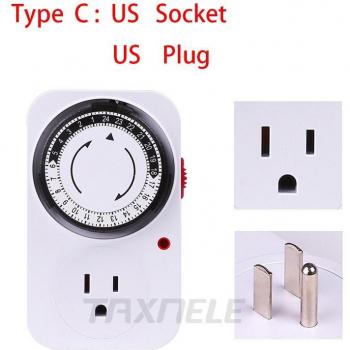 24-Hour Programmable Mechanical Timer Switch with Universal Socket, 220V 16A, EU Plug