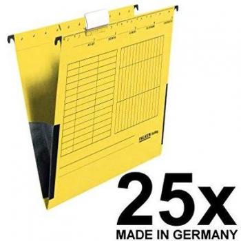 Original Falken 25er Pack Hängetasche UniReg. Made in Germany. Aus Recycling-Karton für DIN A4 mit Leinenfröschen gelb Blauer Engel ideal für die lose Blatt-Ablage im Büro und der Behörde