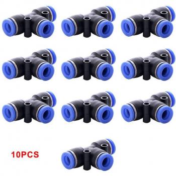 6mm Pneumatic Push-Fit Straight and Tee Union Connectors - 40/30/20/10 Pack
