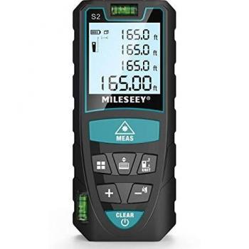 Laser Distance Meter 50M/165ft, Mileseey IP54 Laser Measure with 2 Bubble Levels,Portable Laser Rangefinder Digital Distance Meter with 4 Line LCD Display and Bigger Clear Backlight
