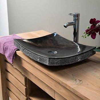 Lavabo sobre encimera rectángulo 50cm de piedra mármol negro Génova - Colección Wanda